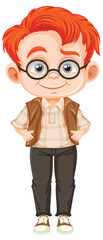 Cute nerdy boy cartoon character