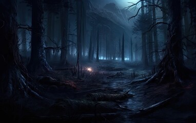 Eerie dark and mysterious forest.