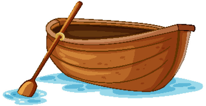Isolated wooden paddle boat on water