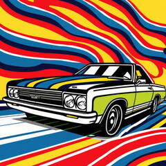 Cartoon Retro Car Poster in Comic Book Style extreme closeup. Generative AI