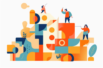 Business Team Work Flat Concept Infographic on a white background. Generative AI