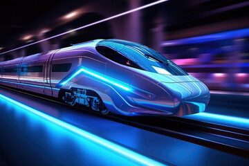 Obraz premium Futuristic Design High Speed Train Motion extreme closeup. Generative AI