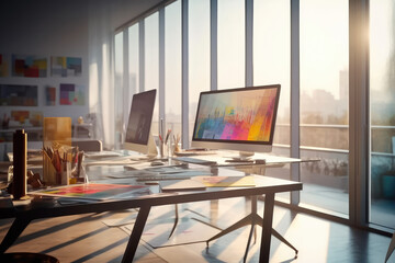 White Modern Office Interior extreme closeup. Generative AI