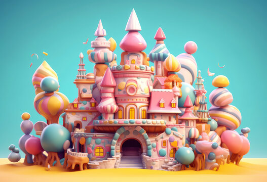 Colorful Cartoon Faity Lollipop Kingdom extreme closeup. Generative AI