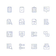 Survey line icon set on transparent background with editable stroke. Containing clipboard, survey, document, faq, online survey, poll, search survey, statistics.