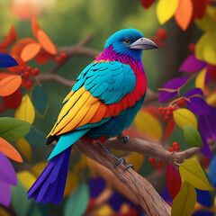 Obraz premium Colorful birds are flying in formation with one being flown by another.