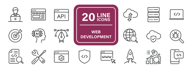 Fototapeta na wymiar Web development line icons. Editable stroke. For website marketing design, logo, app, template, ui, etc. Vector illustration.
