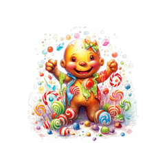 Fototapeta premium Ginger is a gingerbread person with a big smile and colorful icing decorations.
