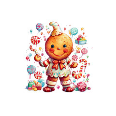 Fototapeta premium Ginger is a gingerbread person with a big smile and colorful icing decorations.
