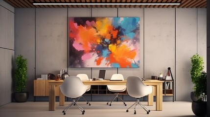 Canvas mockup in modern art studio 3d render