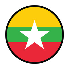 Round Myanmar flag, flat vector logo icon. Simple vector button flag of Myanmar. 