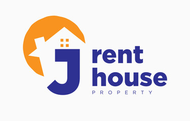 letter J house and sun vector design element for real estate logo or realty exhibition
