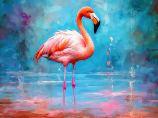 An Impressionist Painting of a Flamingo | Generative AI