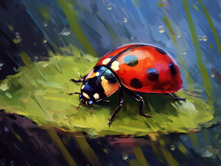 Obraz premium An Impressionist Painting of a Ladybug | Generative AI