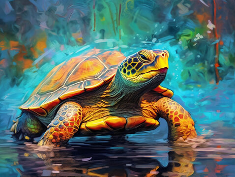 An Impressionist Painting of a Turtle | Generative AI