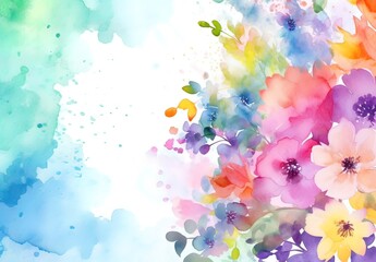 Fototapeta na wymiar Greeting card with watercolor flowers. Pastel colors. Handmade.