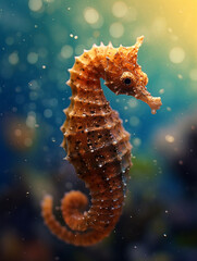 Seahorse animal on sea bokeh background