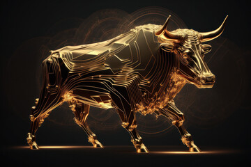  The bullish trend of the bitcoin cryptocurrency in the golden futuristic concept.Generative AI