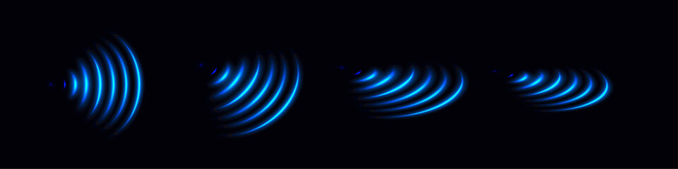 Wi-Fi light effect, Blue glowing signal sensor waves internet wireless connection. Wireless technology digital radar or sonar with glowing light effect. Vector