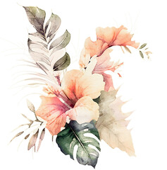 Watercolor flower and leave assortment 