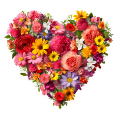 Flowers in Heart Shape Isolated on Transparent Background - Generative AI
