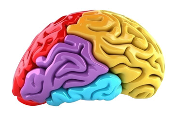 Colorful Brain Side View in 3D Style Isolated on Transparent Background - Generative AI
