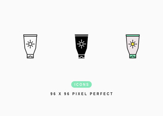 Sunscreen Icon. Sunblock Lotion Container Symbol Stock Illustration. Vector Line Icons For UI Web Design And Presentation