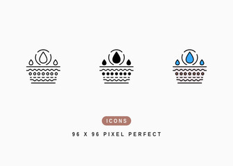 Skin Moisture Icon. Water Drop Absorption Symbol Stock Illustration. Vector Line Icons For UI Web Design And Presentation