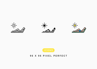 Sunbathing Icon. Man Tanning Relax Symbol Stock Illustration. Vector Line Icons For UI Web Design And Presentation