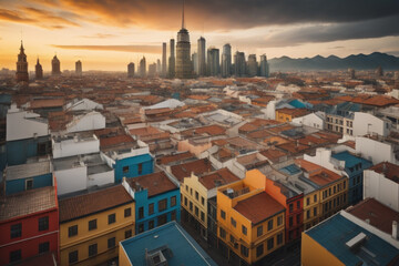 sunset over city