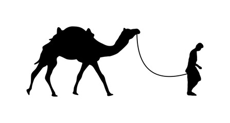 Silhouette of Camel Caravan isolated design inspiration, black and white graphic, vector illustration