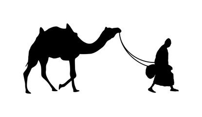 Silhouette of Camel Caravan isolated design inspiration, black and white graphic, vector illustration