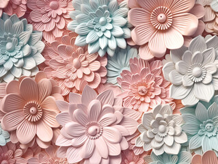 Paper craft relief of floral flowers and leaves in pastel color