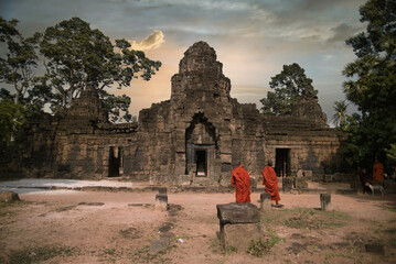 archaeological site temple, buddhist monks