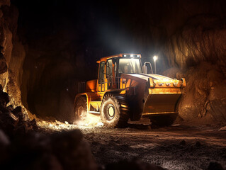 Fototapeta na wymiar bulldozer working in the night with light