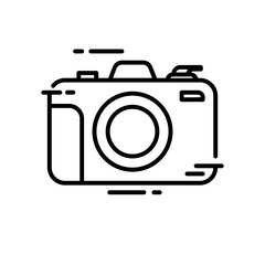 Camera travel and tourism icon with black outline style. media, concept, objective, interface, multimedia, studio, flat. Vector Illustration