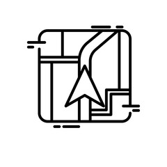 Map travel and tourism icon with black outline style. globes, pacific, similar, border, globe, black, worldwide. Vector Illustration