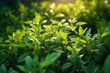 Obraz premium green plant leaves with sunlight
