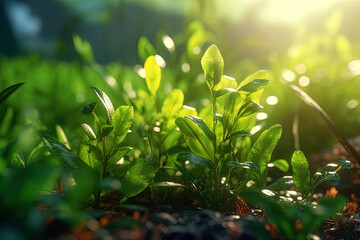 Fototapeta na wymiar green plant leaves with sunlight