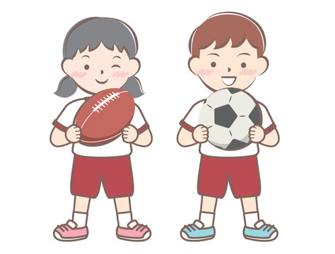 ボールを持つ子供たち　サッカー　ラグビー