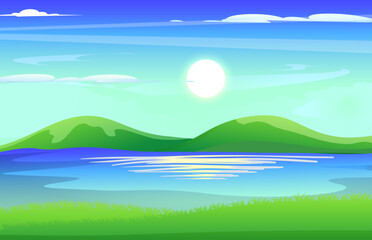 Fototapeta na wymiar lake scenery with mountain landscape background