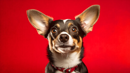  dog with a red background