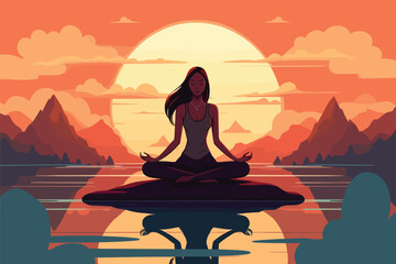 beautiful girl doing yoga illustration, international yoga day, yoga day banner, yoga day background