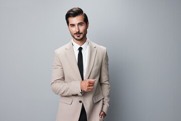 handsome man businessman suit portrait job happy smiling beige copyspace business