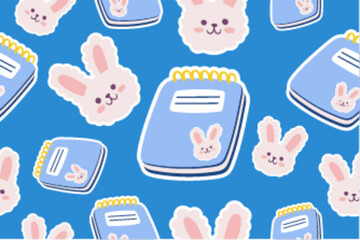 Kawaii Back to school stationery Seamless Pattern Background. Cute Hand drawn Office supply Perfect Kids Apparel Doodle Cartoon Preschool Children Learning Wrapping Textile Graphic Print Vector