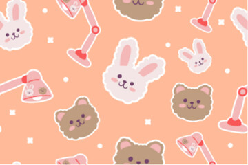 Kawaii Back to school stationery Seamless Pattern Background. Cute Hand drawn Office supply Perfect Kids Apparel Doodle Cartoon Preschool Children Learning Wrapping Textile Graphic Print Vector