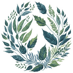 Fototapeta premium Watercolor leaf circle frame. 