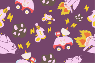 Kawaii Outer Space Seamless Pattern Background. Cute Cosmic Perfect Kids Apparel Doodle Cartoon for Galaxy Exploration Universe Trendy Wrapping Textile Collage Graphic Print Vector Illustration