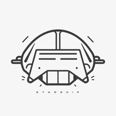 Starship logo. Space satelite retro shuttle moon discovery logotypes of observatory vector badges isolated. Shuttle and satellite, spaceship and rocket adventure illustration
