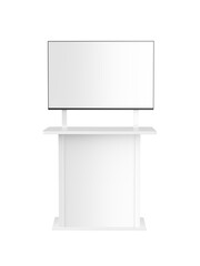 Blank White Screen TV Stand Mount Cart Exhibition LED Advertising Display. 3d render illustration.	